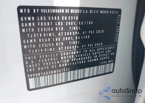 2022 Volkswagen Tiguan 2.0T Se R-Line Black from USA, damaged, VIN 3VV8B7AX0NM007523